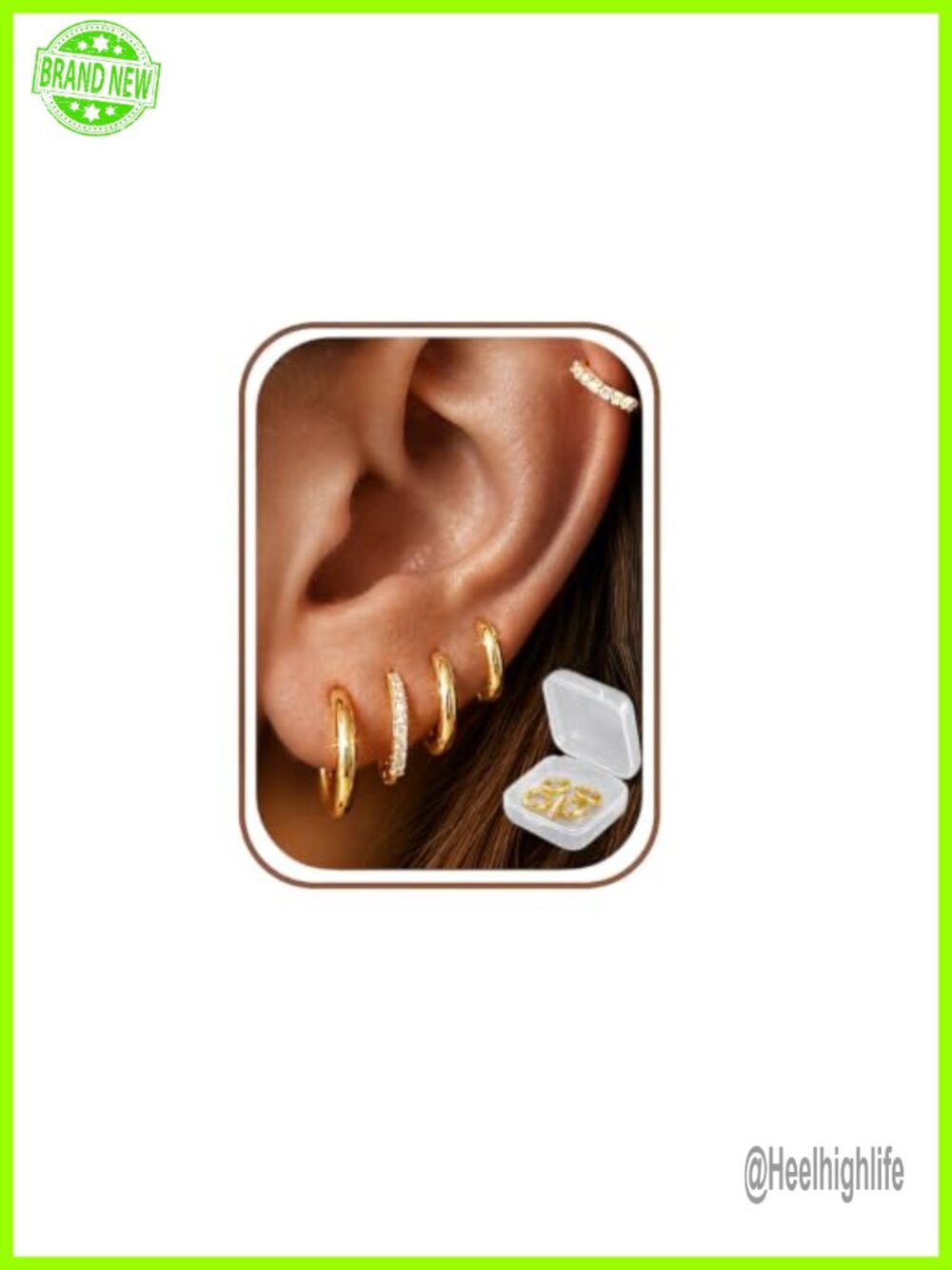 5 Pairs 14K Gold Plated Huggie Hoop Earrings Set Small Stackable
